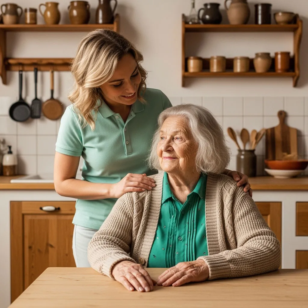 Pflegekraft von careplus betreut eine Seniorin in Erkelenz